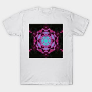 Retro Mandala Flower Blue Purple and Black T-Shirt